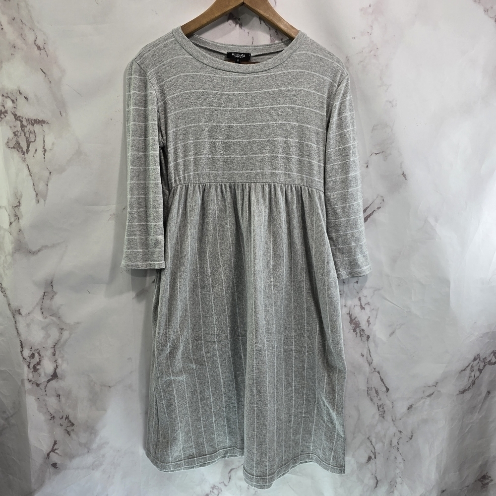 Roolee Dress Womens Small Gray White Striped T Shirt Long Sleeve Zip Pockets